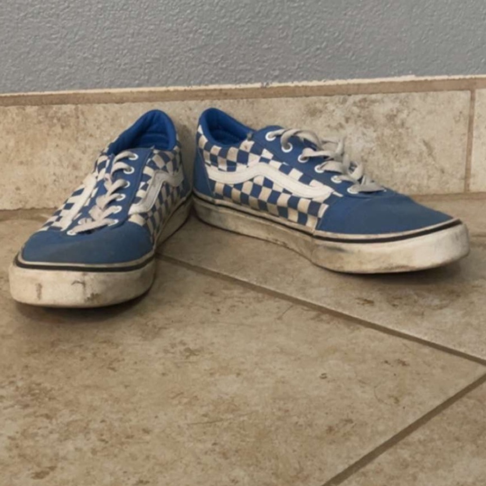 Blue and white checkered vans size 5.5
